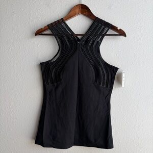 Trouvé Nordstrom Sleeveless Size XS Lattice Yoke Black Tank Top Fitted Stretchy
